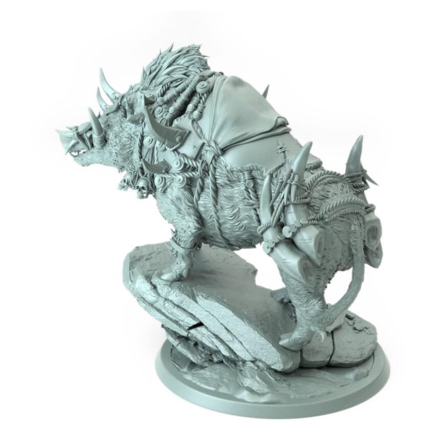 Orc Boar Rock Saddle Tabletop Miniature - Northern Orcs - RPG - D&D