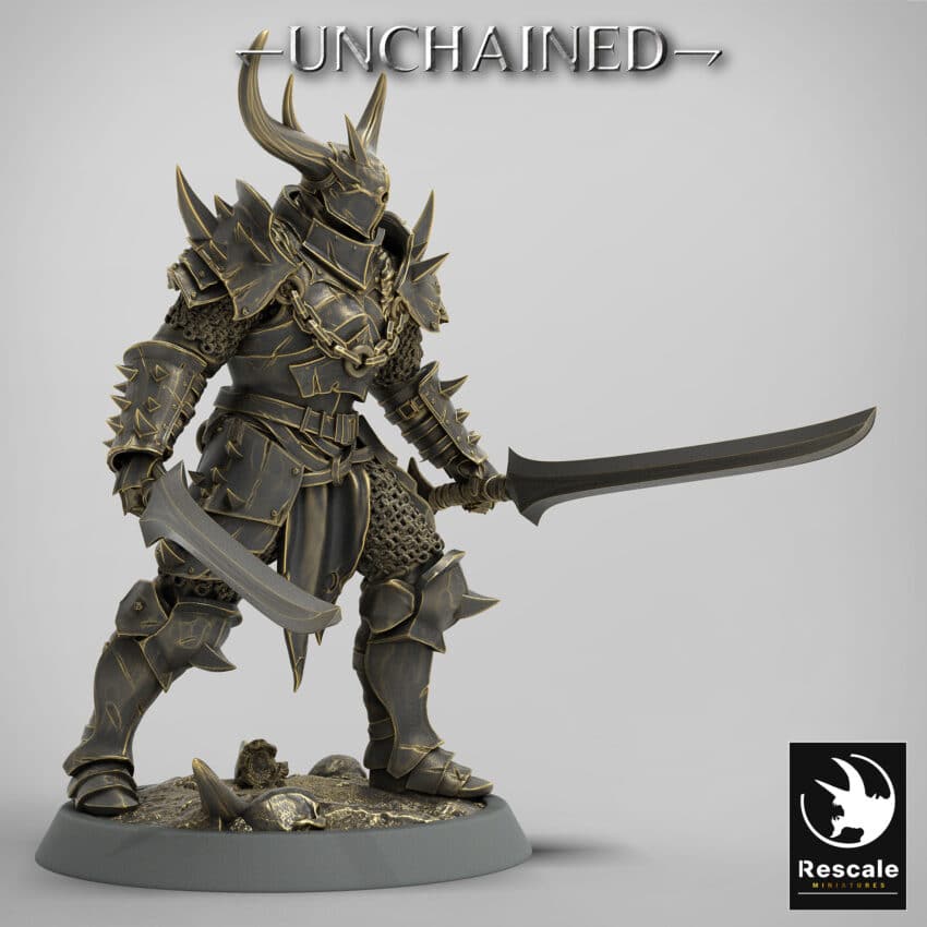 Light Soldier Dual Sword Stand Unchained - Rescale Miniatures RPG - D&D  Tabletop Miniature