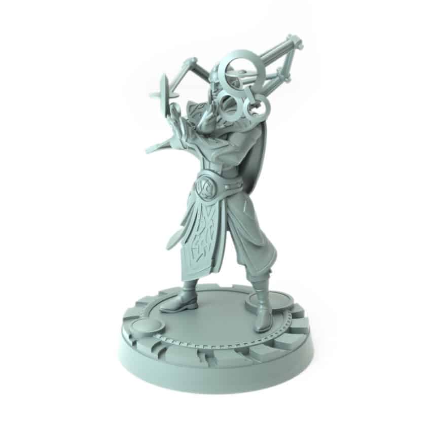 3D-printed fantasy miniature Aethernal Artificer with floating arcane devices