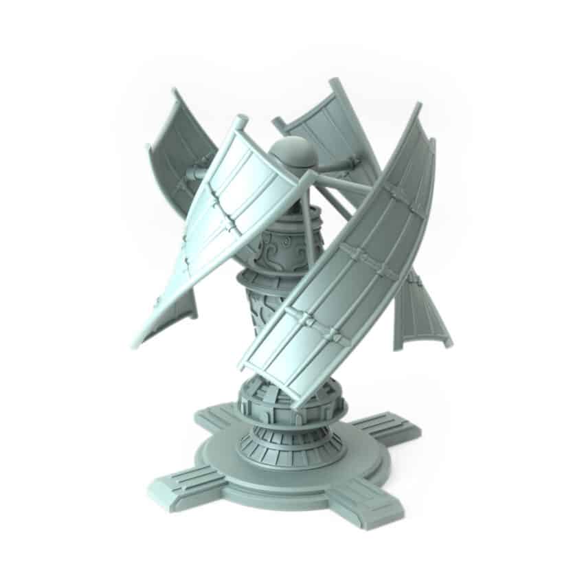 3D-printed fantasy miniature Aethernal Mill with rune-inscribed blades