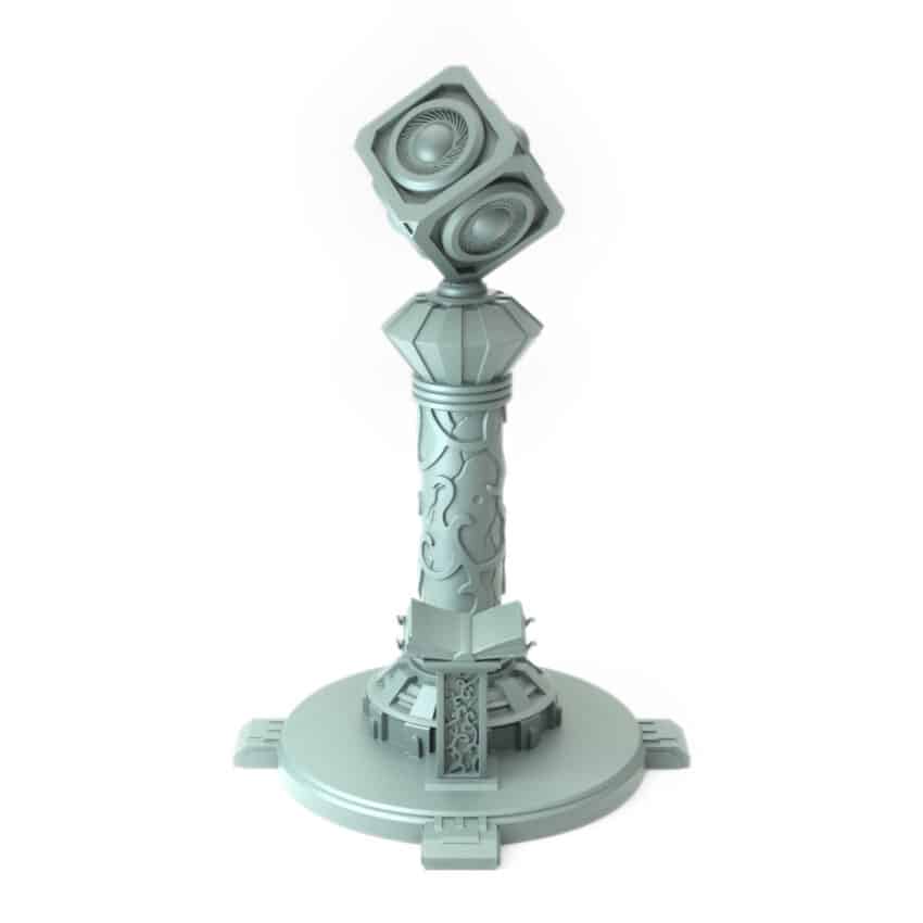 3D-printed fantasy miniature Aethernal Tower with rotating cubes