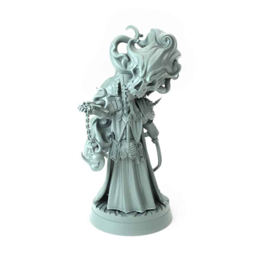 Archbishop Belphegor Cleanser B 3D-printed cleric with swirling flames and chain religious dark magic user