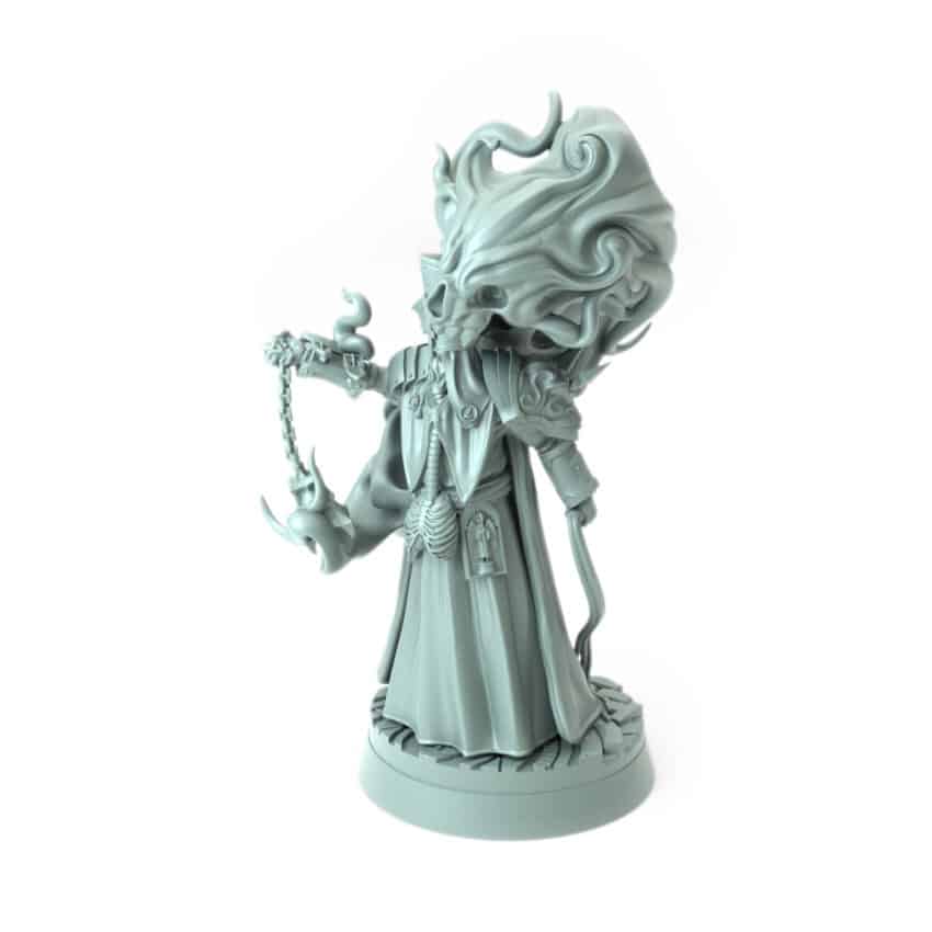 Archbishop Belphegor Cleanser B 3D-printed cleric with swirling flames and chain religious dark magic user