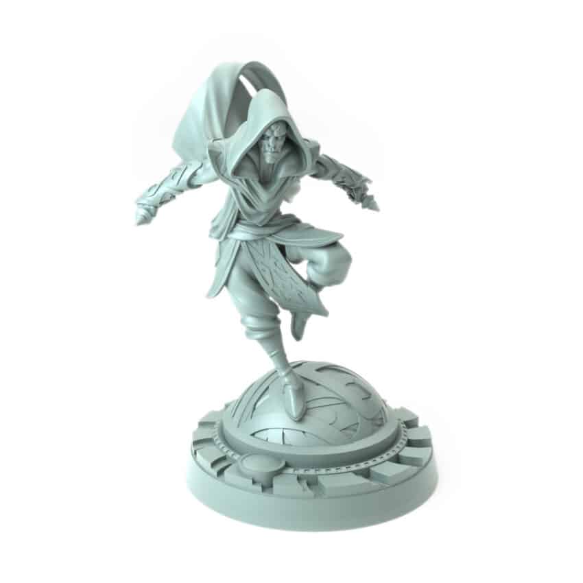 3D-printed Battle Dervish in dynamic action pose with flowing robes for RPG campaigns