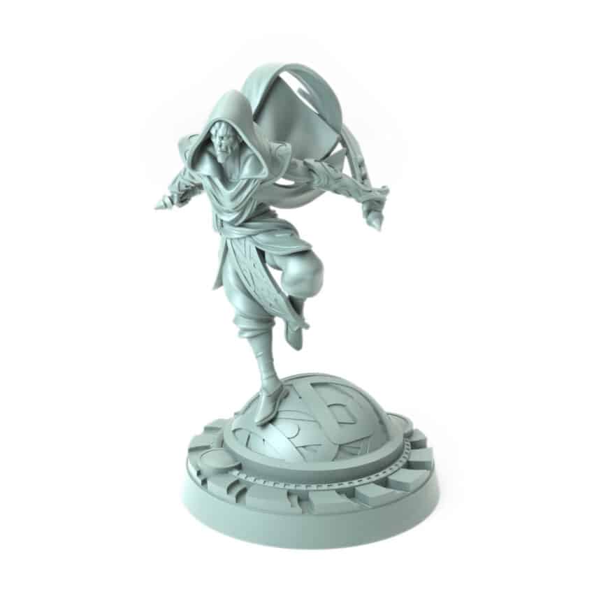 3D-printed Battle Dervish in dynamic action pose with flowing robes for RPG campaigns