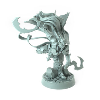 Highly detailed 3D-printed elven warrior mid-stride with twin blades perfect for dynamic role-playing battles.