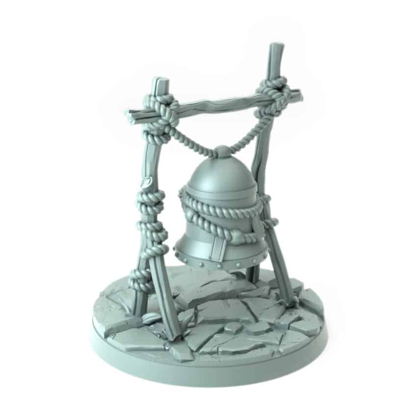 Bell 3D-printed fantasy village bell with detailed ropework tabletop terrain