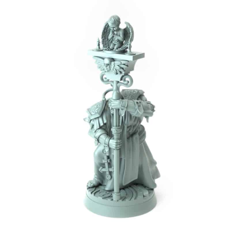 Archbishop Belphegor Cleanser B 3D-printed cleric with swirling flames and chain religious dark magic user