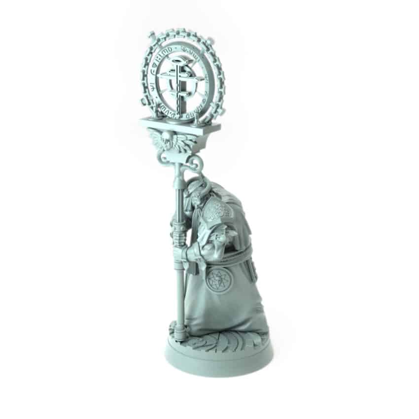 Archbishop Belphegor Cleanser B 3D-printed cleric with swirling flames and chain religious dark magic user