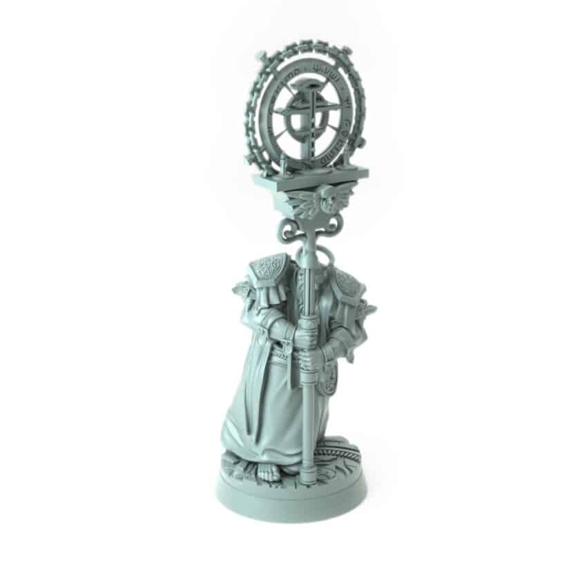 Archbishop Belphegor Cleanser B 3D-printed cleric with swirling flames and chain religious dark magic user