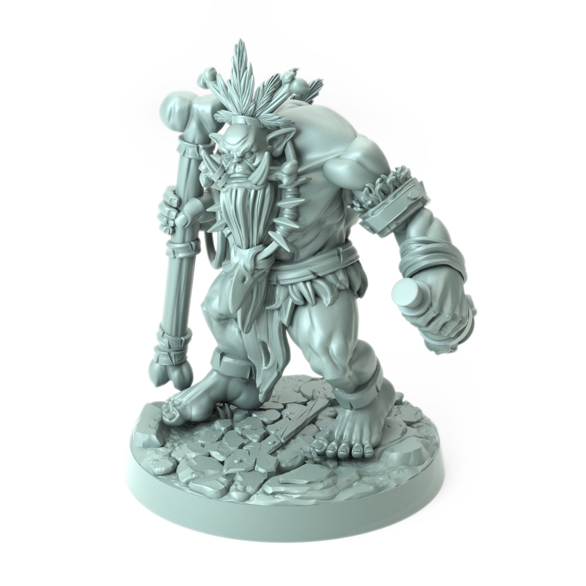 Blood Shaman Female miniature dynamic pose wielding staff and dagger orc shaman for tabletop games