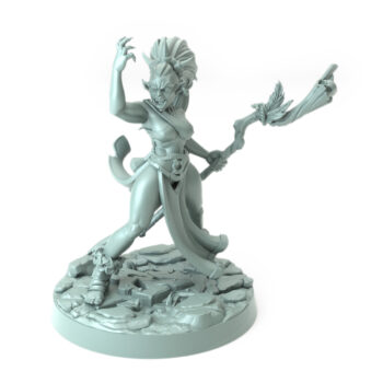 Iron Skull Orc Enchantress with staff casting a spell detailed orc miniature for tabletop RPG and wargames