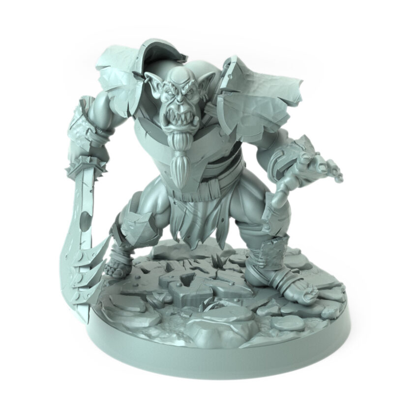 Body Choppers F crouching orc warrior with cleaver large 3D-printed miniature for RPGs and wargaming