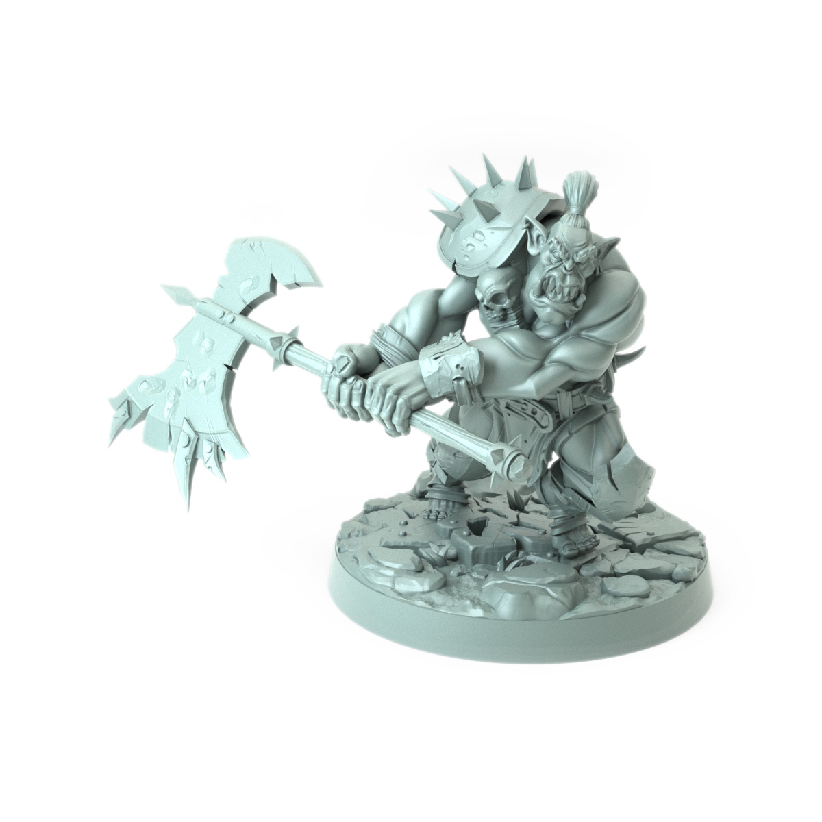 Body Choppers B orc warrior with battle axe and spiked shield large 3D-printed miniature for tabletop RPGs and wargaming