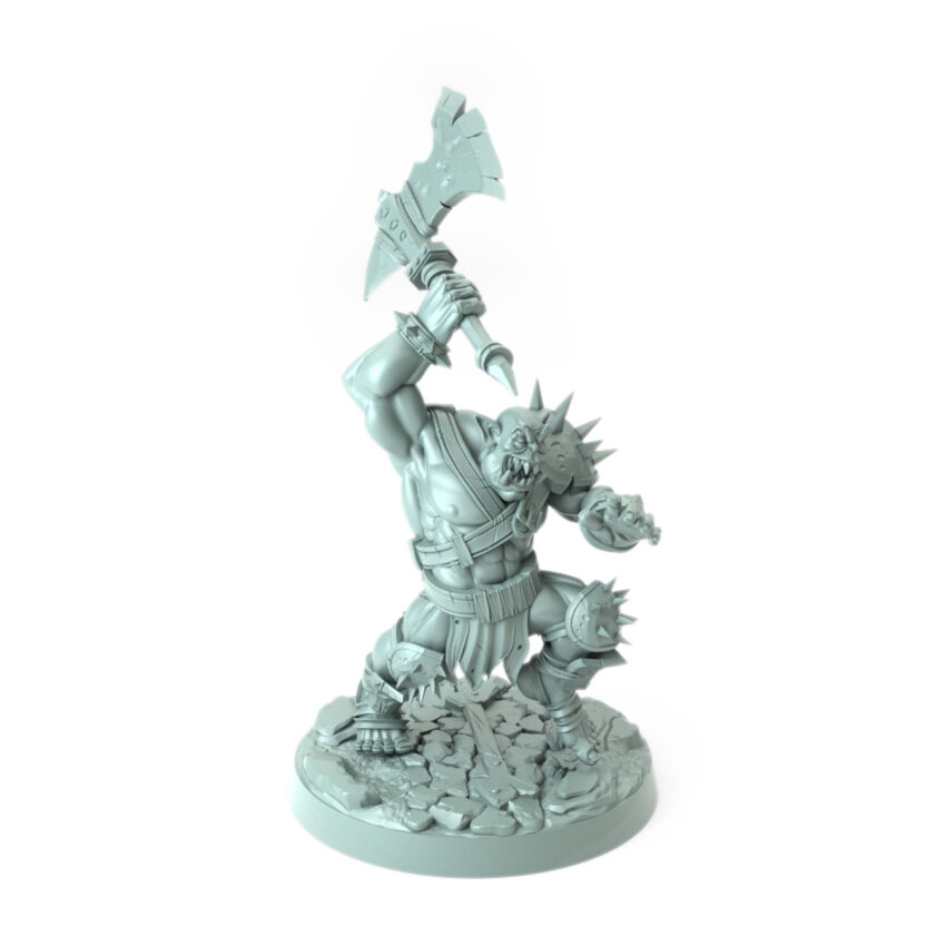 Body Choppers C orc warrior with raised battle axe large 3D-printed miniature for tabletop RPGs and wargaming