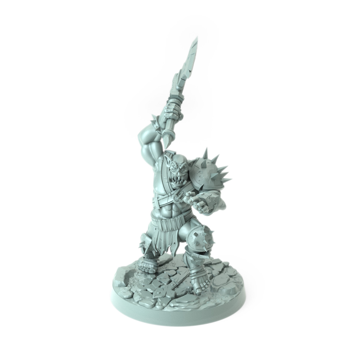 Body Choppers C orc warrior with raised battle axe large 3D-printed miniature for tabletop RPGs and wargaming