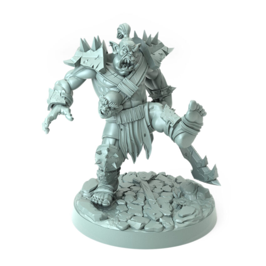 Body Choppers D orc warrior mid-stride with spiked boots large 3D-printed miniature for RPGs and wargaming