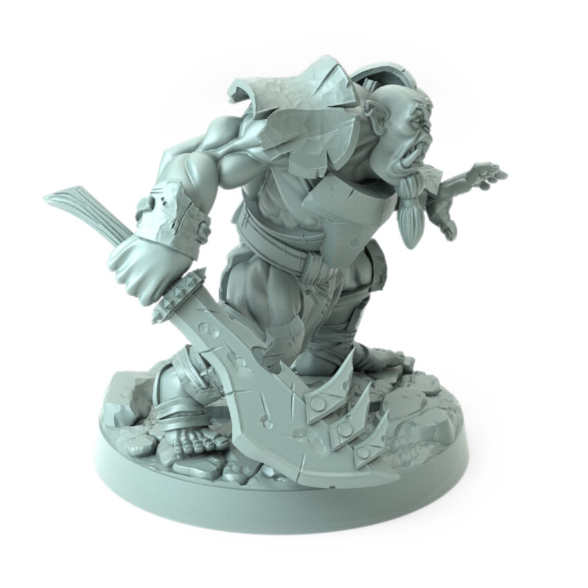 Body Choppers F crouching orc warrior with cleaver large 3D-printed miniature for RPGs and wargaming