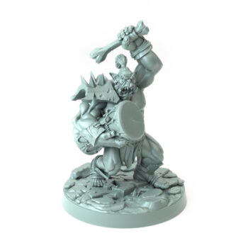 Body Choppers H orc warrior with spiked club and shield large 3D-printed miniature for RPGs and wargaming