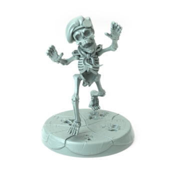 3D printed Bone Brother Hat skeleton with quirky hat and scarf standing on a cracked path-themed base from the Halloween Season theme