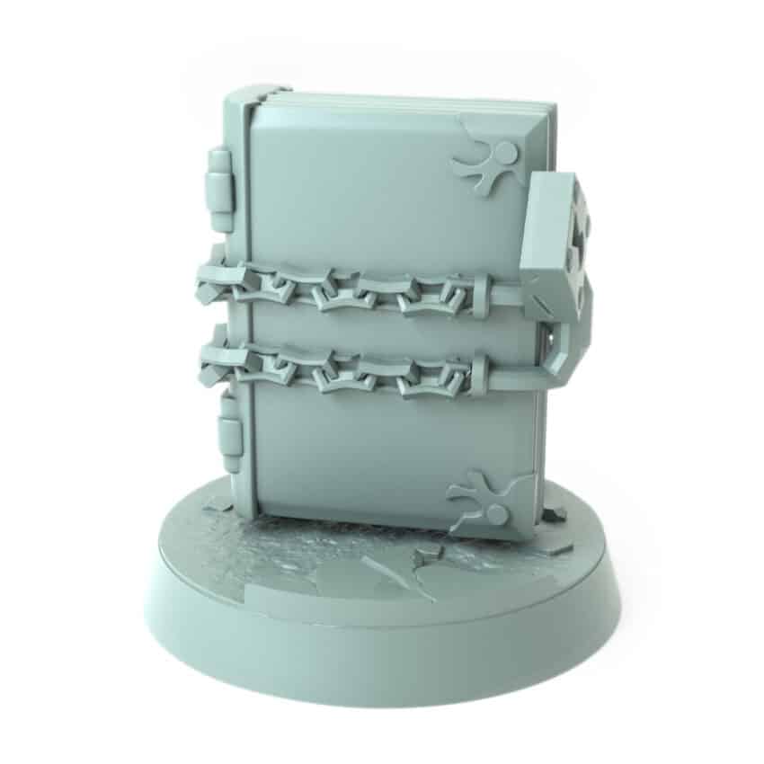 Book 3D-printed fantasy book with chains and lock tabletop prop for magical settings