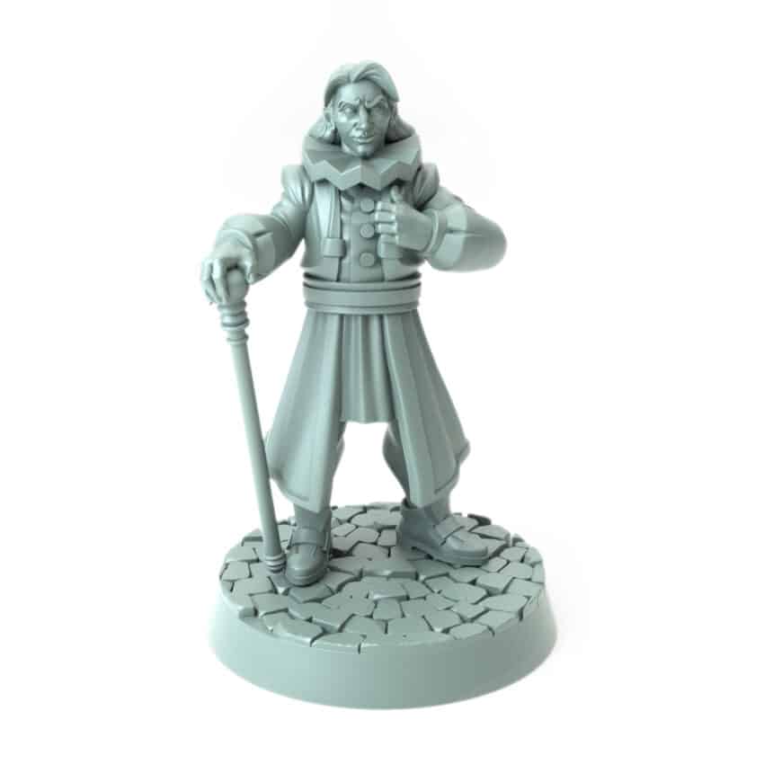 Nobleman miniature holding a cane 3D printed for tabletop role-playing in aristocratic settings