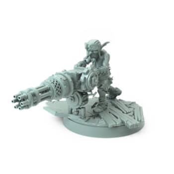 Brigadiers Pose B Grounded Minigun Barrage goblin fighter with ground-mounted minigun 3D printed miniature