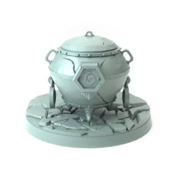 Cauldron 3D-printed cauldron with hexagonal emblem and stone base tabletop gaming