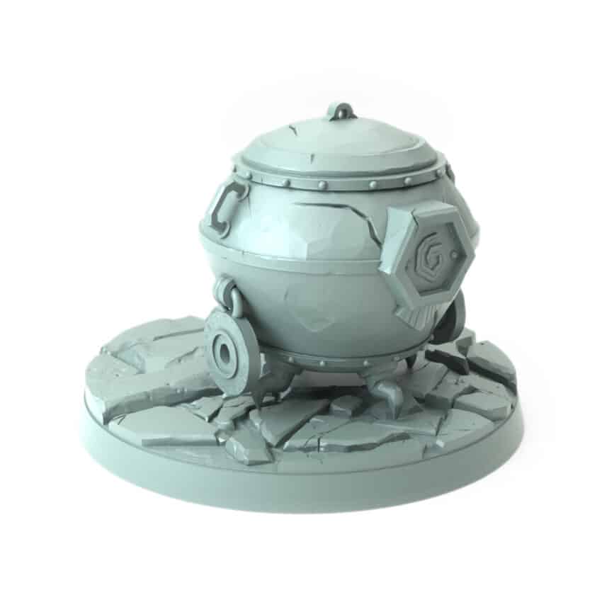 Cauldron 3D-printed cauldron with hexagonal emblem and stone base tabletop gaming