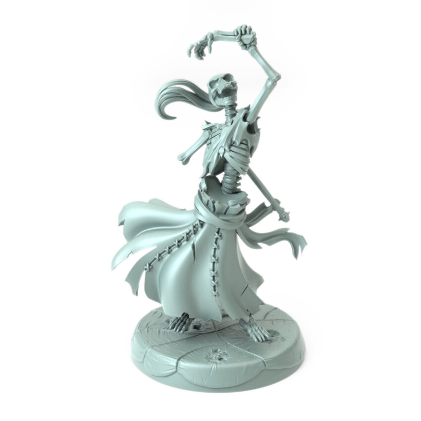 Damsel Skeleton 3D-printed undead skeletal figure in a tattered dress perfect for Halloween tabletop RPGs