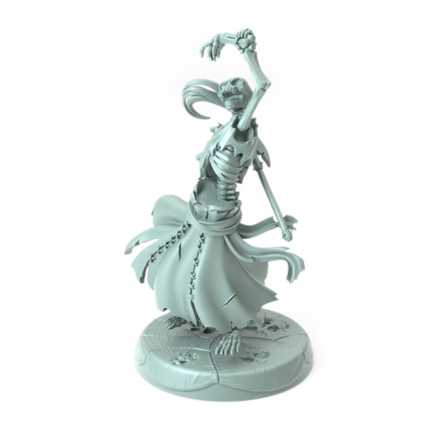 Damsel Skeleton 3D-printed undead skeletal figure in a tattered dress perfect for Halloween tabletop RPGs