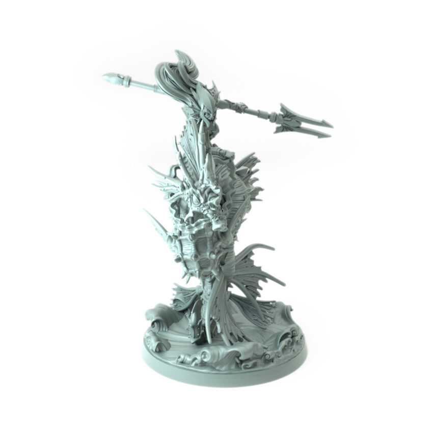 High-detail 3D-printed model of Deep Sea Valkyries B featuring a warrior riding a scaled sea serpent with dual blades.