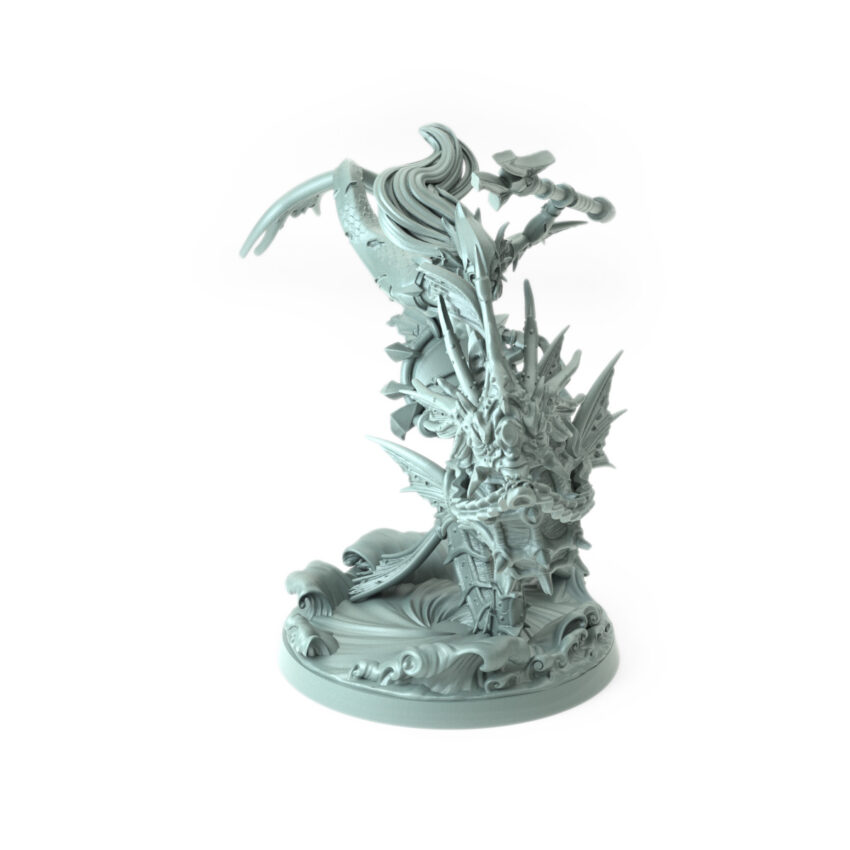 High-detail 3D-printed model of Deep Sea Valkyries C featuring a fierce warrior atop a battle-ready sea serpent.