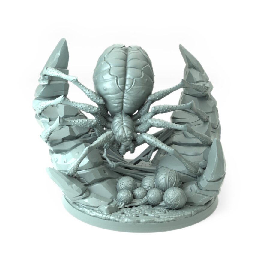 Dreadweaver 3D-printed giant spider nest with eggs and web for Halloween tabletop RPGs