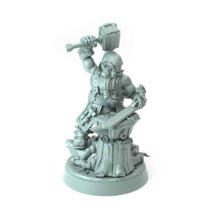 Dwarven Blacksmith Rill 3D printed dwarf blacksmith with magic flames