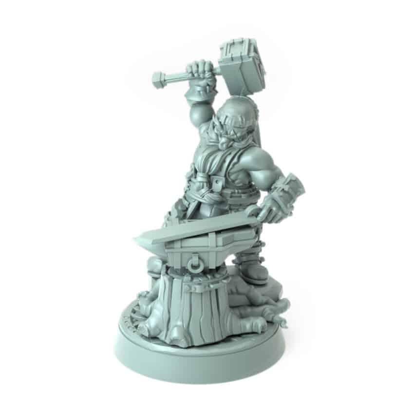 Dwarven Blacksmith Rill 3D printed dwarf blacksmith with magic flames