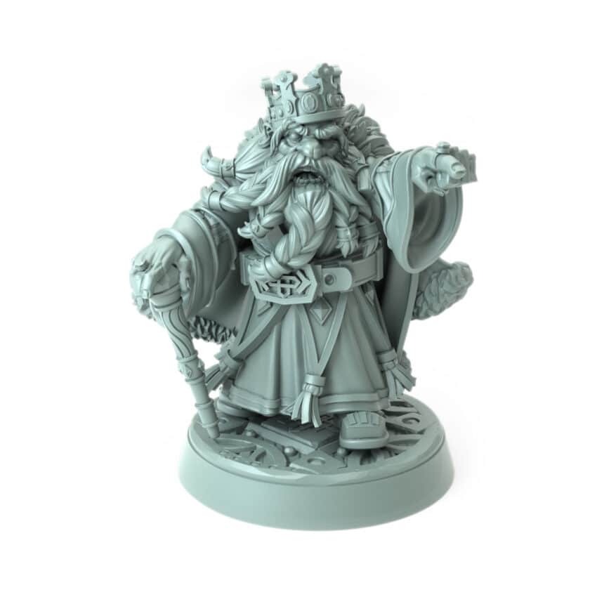 Dwarven King Durnar Goldheart 3D printed dwarf king miniature with crown and staff