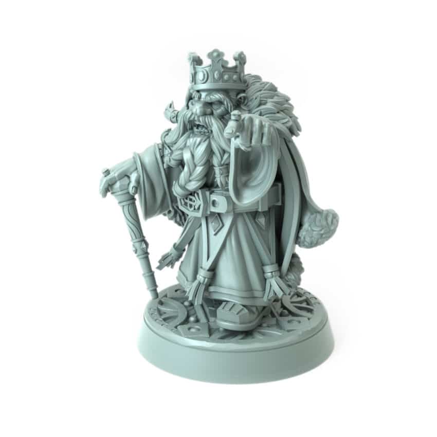 Dwarven King Durnar Goldheart 3D printed dwarf king miniature with crown and staff