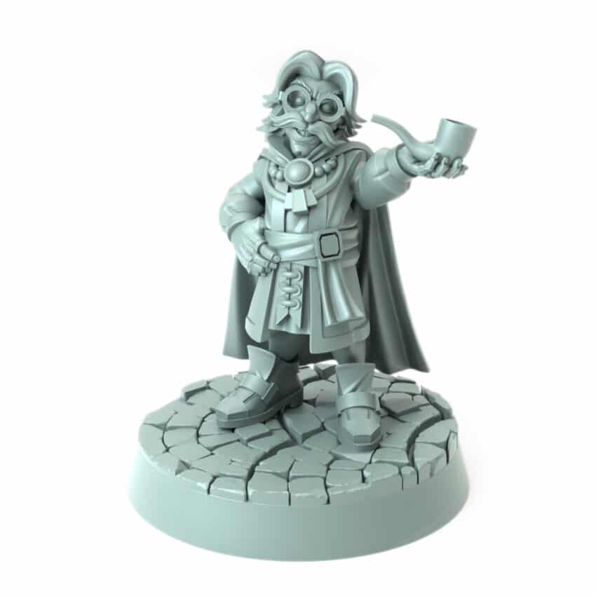 Intellectual halfling miniature with pipe 3D printed for tabletop role-playing as a scholar or elder