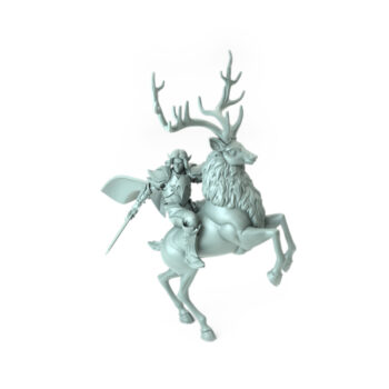 Elegantly crafted 3D-printed elf riding a rearing antlered deer perfect for RPG enthusiasts and collectors.