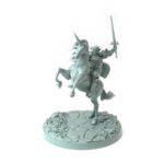 Elegantly crafted 3D-printed elf riding a rearing unicorn perfect for RPG enthusiasts and collectors.