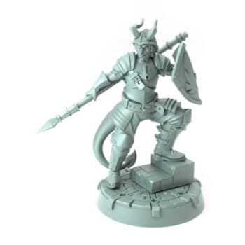 3D-printed guard figure wielding a spear and shield for tabletop RPGs and wargames