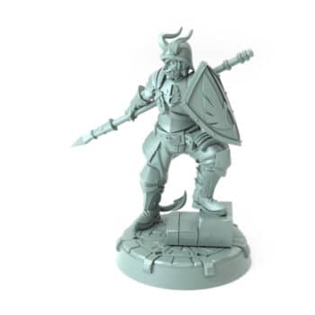 3D-printed guard figure wielding a spear and shield for tabletop RPGs and wargames