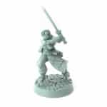 Female warrior miniature wielding a sword in battle-ready pose 3D printed for tabletop role-playing