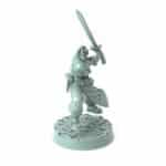 Female warrior miniature wielding a sword in battle-ready pose 3D printed for tabletop role-playing