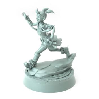 3D-printed fantasy miniature Evangeline Running on rocky base