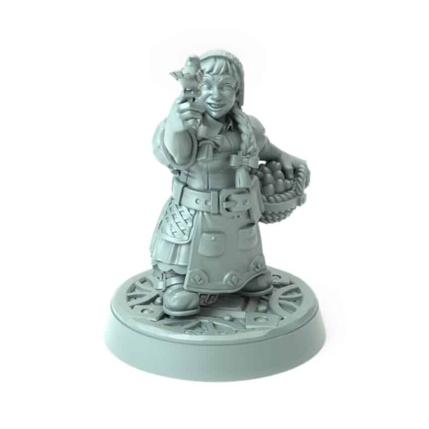 Farmer Dubrama 3D printed dwarf female with basket of eggs and bird