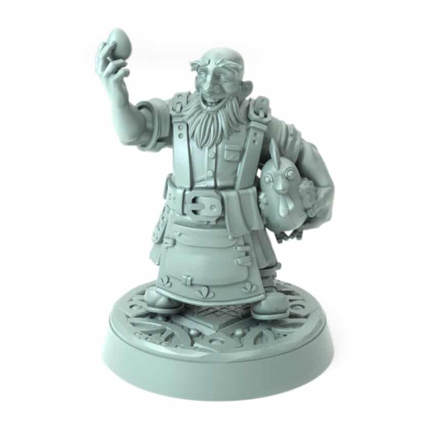 Farmer Dwokhud 3D printed dwarf male with egg and chicken