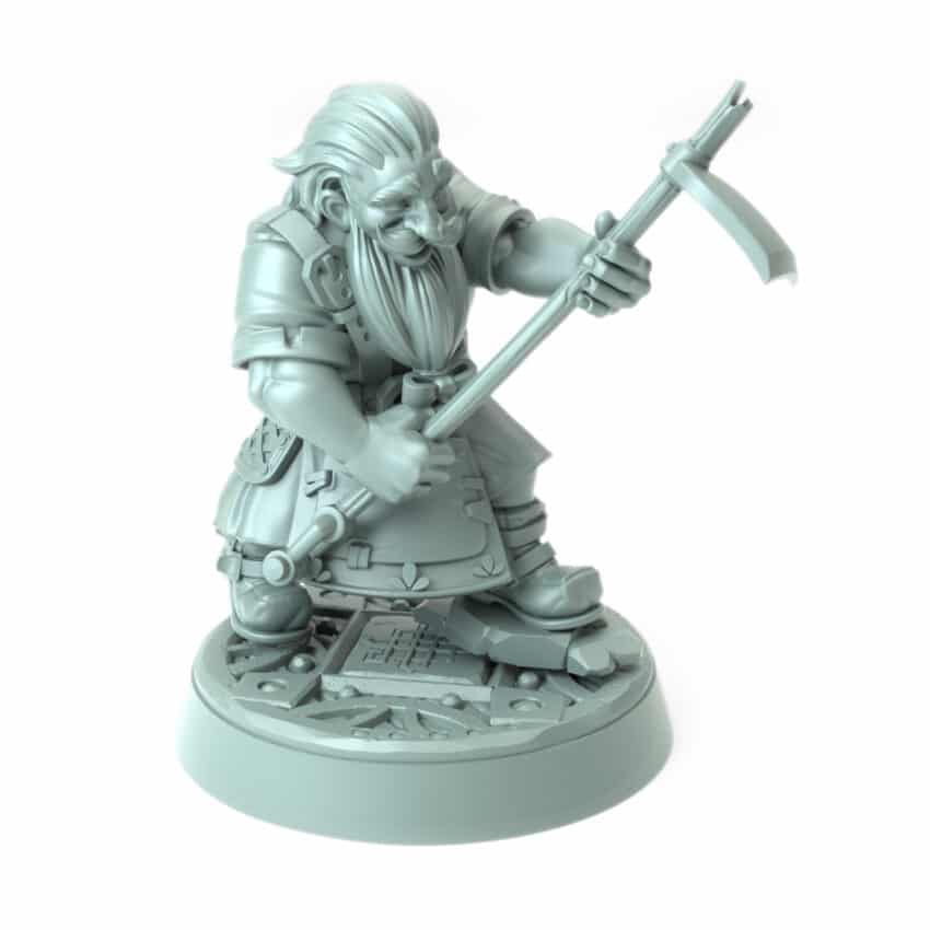 Farmer Otteren 3D printed dwarf male holding hoe farming tool