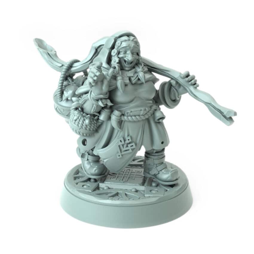 Female Herbalist Doona 3D printed dwarf healer with herbs and potions